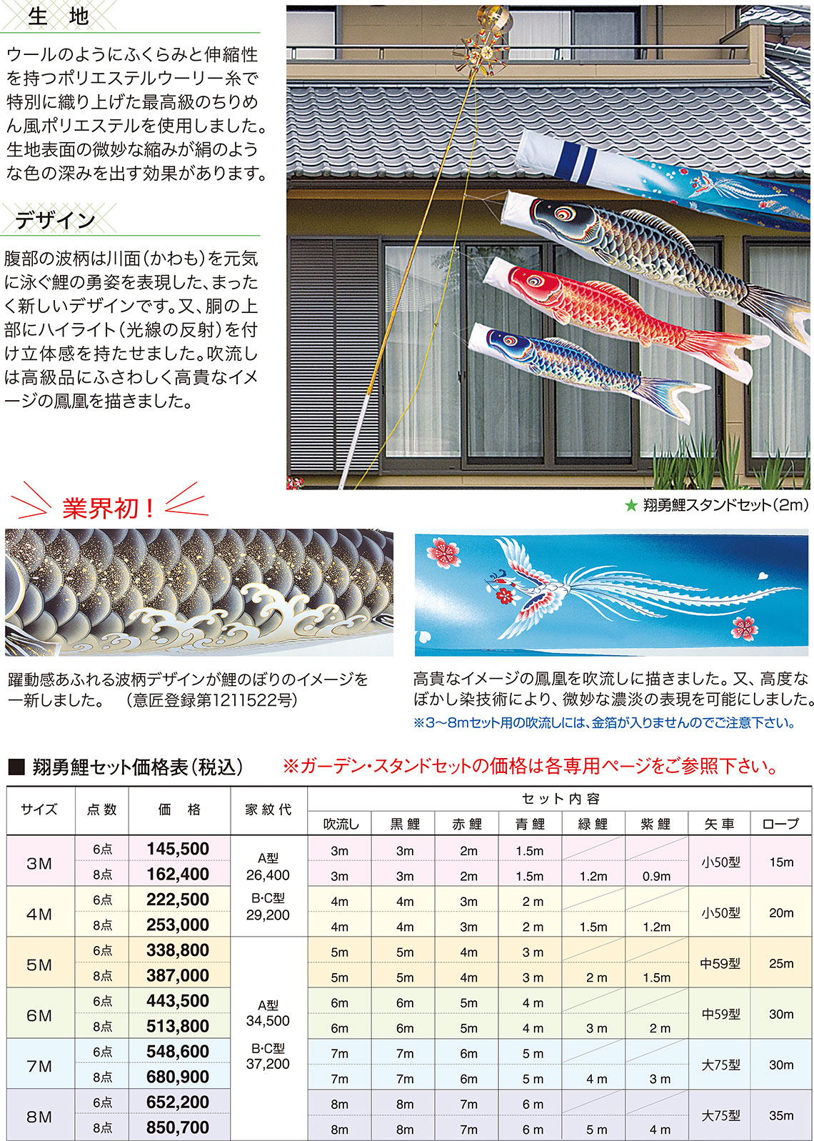 翔勇鯉の特徴・セット価格表